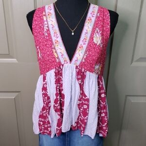 Free People Floral Bohemian High Low Blouse Size Large
